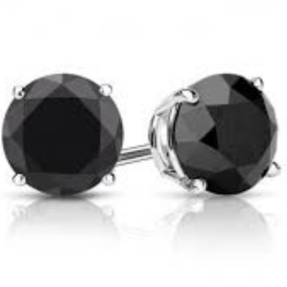 8mm 2 ct Each Round-Cut Black Diamond Earrings - Picture 5 of 16